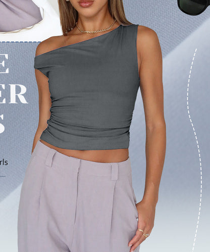 Women's Off-the-shoulder Top Sleeveless Sling Out Cropped Tank Top