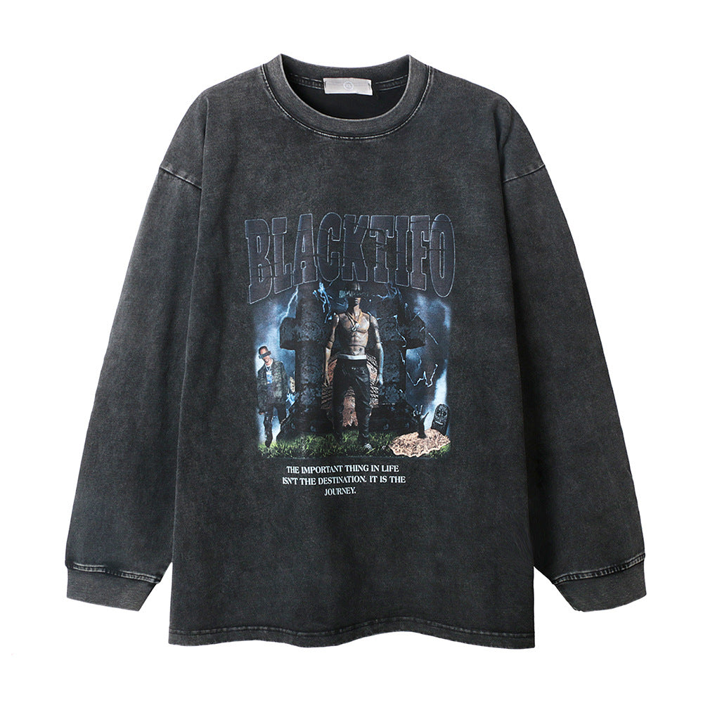 Dark Portrait Printing Long Sleeve Spring And Autumn Hip Hop