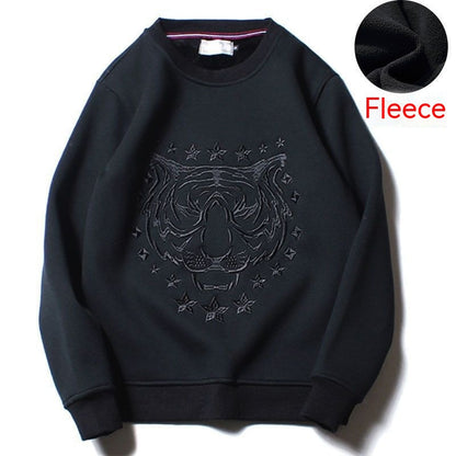 Tiger Head Embroidered Crew Neck Men's Sweater