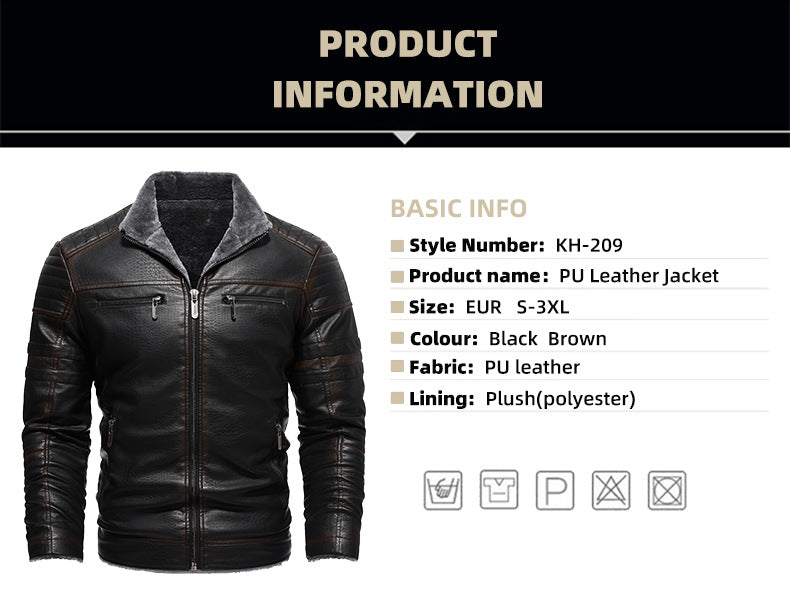 Leather Thickened Artificial Leather Plush Warm Jacket