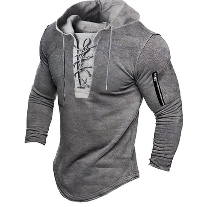 Men's Pullover Hooded Sweatshirt Lace-up