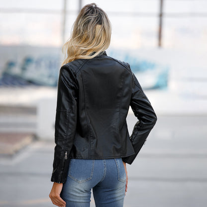 Biker Oversized Stand Collar Leather Jacket