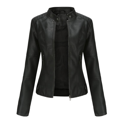 Biker Oversized Stand Collar Leather Jacket