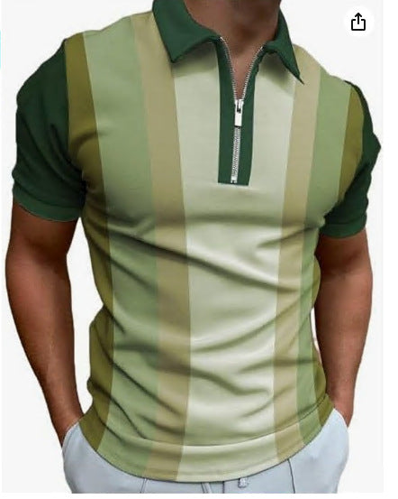 Men's 3D Digital Printing Zipper Polo Shirt Plus Size