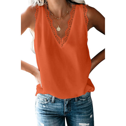 Bottoming Vest T-shirt Women's Summer European And American V-neck Lace Sleeveless Loose Top 253064