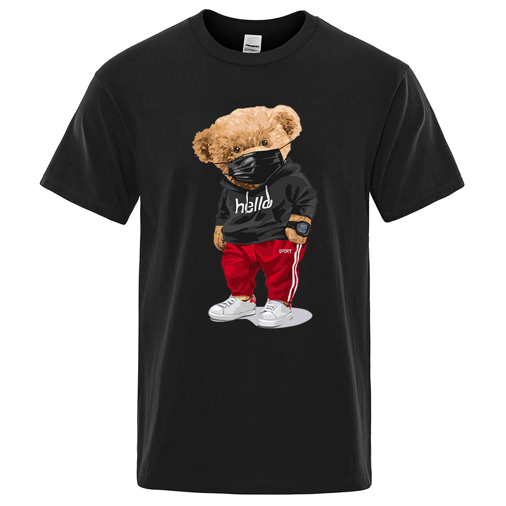 Sports Mask Bear Printed Short-sleeved T-shirt Men