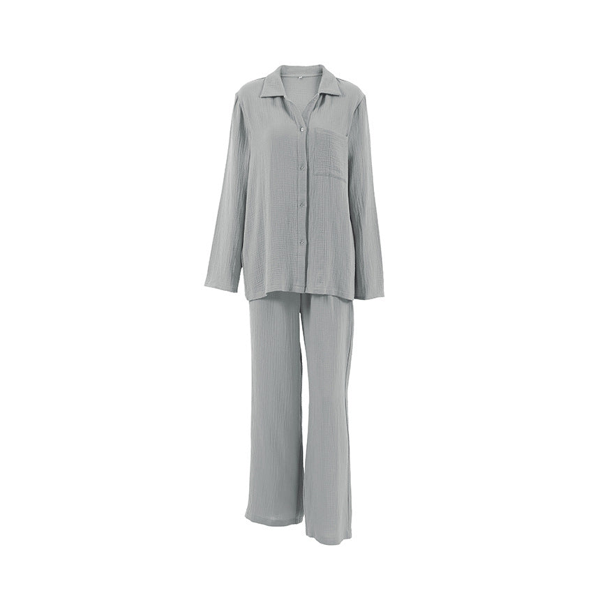 Loose And Comfortable Double-layer Crepe Pajamas Two-piece Set Ladies' Homewear