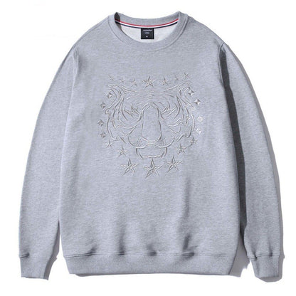 Tiger Head Embroidered Crew Neck Men's Sweater