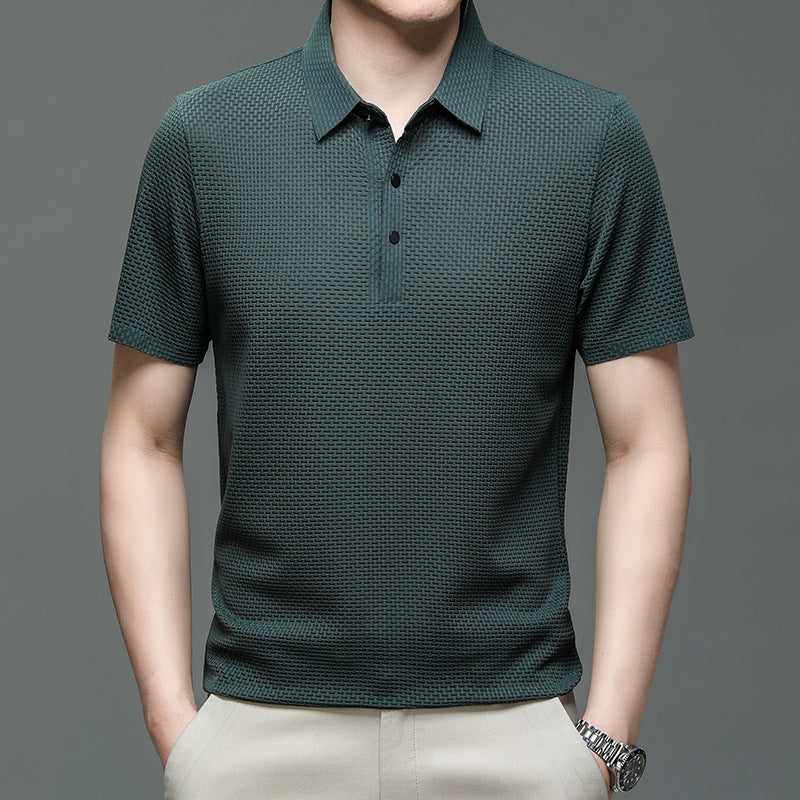 Middle-aged Seamless Lapel Seersucker Fashion Short Sleeve T-shirt Polo Shirt