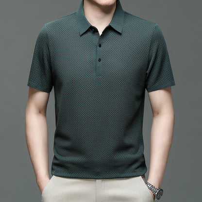 Middle-aged Seamless Lapel Seersucker Fashion Short Sleeve T-shirt Polo Shirt