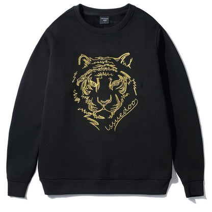 Tiger Head Embroidered Crew Neck Men's Sweater