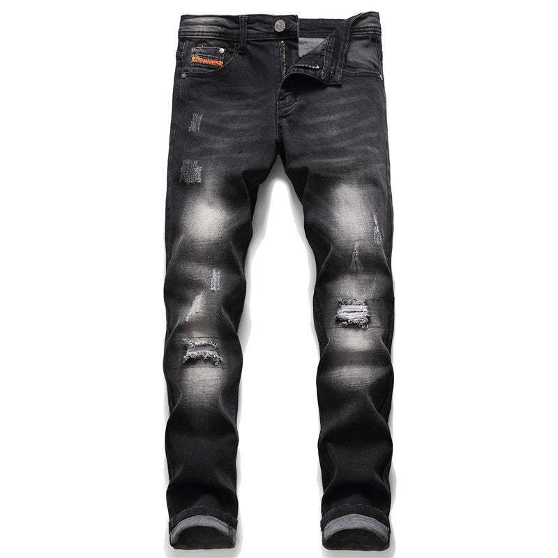 Non-iron Ripped Straight Men's Micro-stretch Jeans