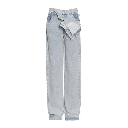 Street Personality Button High Waist Straight Wide Leg Jeans Women