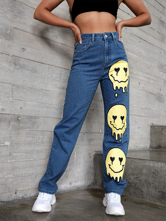 Women's High Waist Denim Trousers