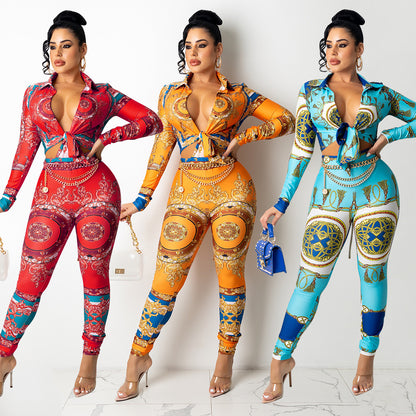 Women's Printed Tight Two-piece Suit