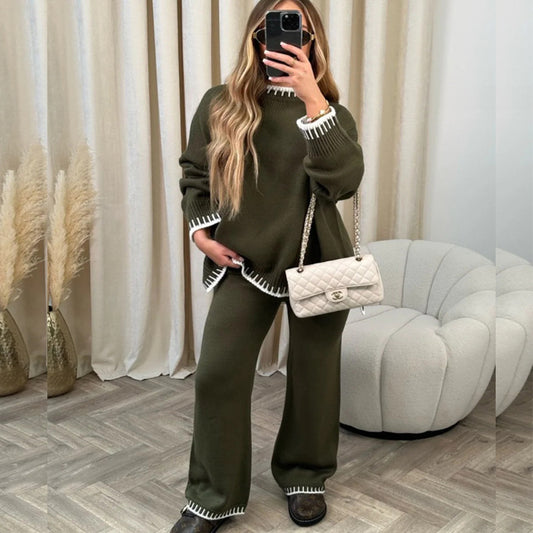 European And American Fashion Solid Color Casual Loose Two-piece Suit