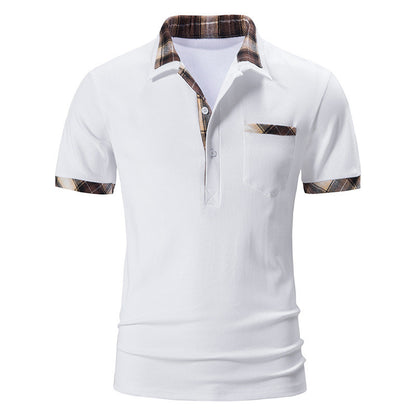 Basic Lapel Polo Shirt Men's Plaid Colorblock T-shirt Top