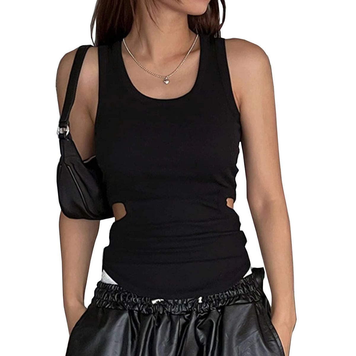 Women's Summer Black Sports Sleeveless Hollow Top