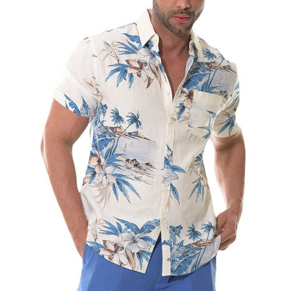 Men's Fashion Casual Simple Printing Short Sleeve Shirt Top