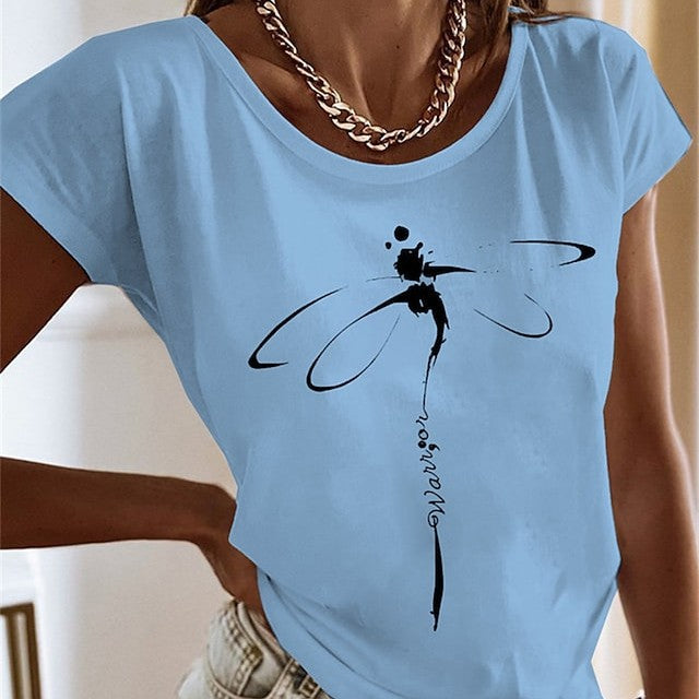 Women's Short-sleeved T-shirt Bamboo Dragonfly 3D Printing