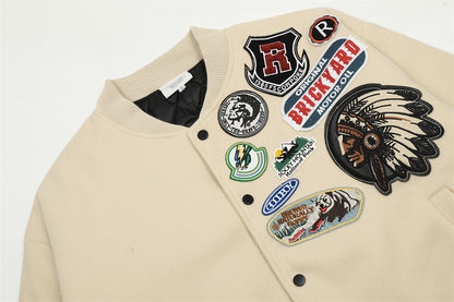 Badge Decoration Baseball Loose Casual Flight Cotton Coat Jacket