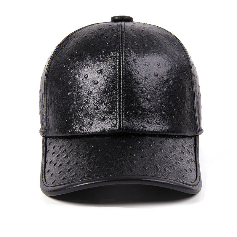 Men's Warm Ostrich Pattern Cowhide Baseball Hat