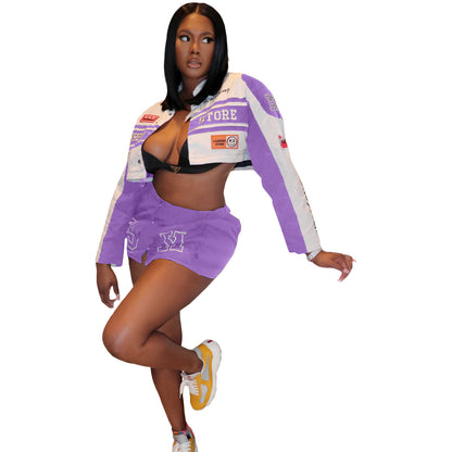 Retro Detachable Motorcycle Baseball Uniform Short Coat Racing Hot Girl Two-piece Skirt Suit