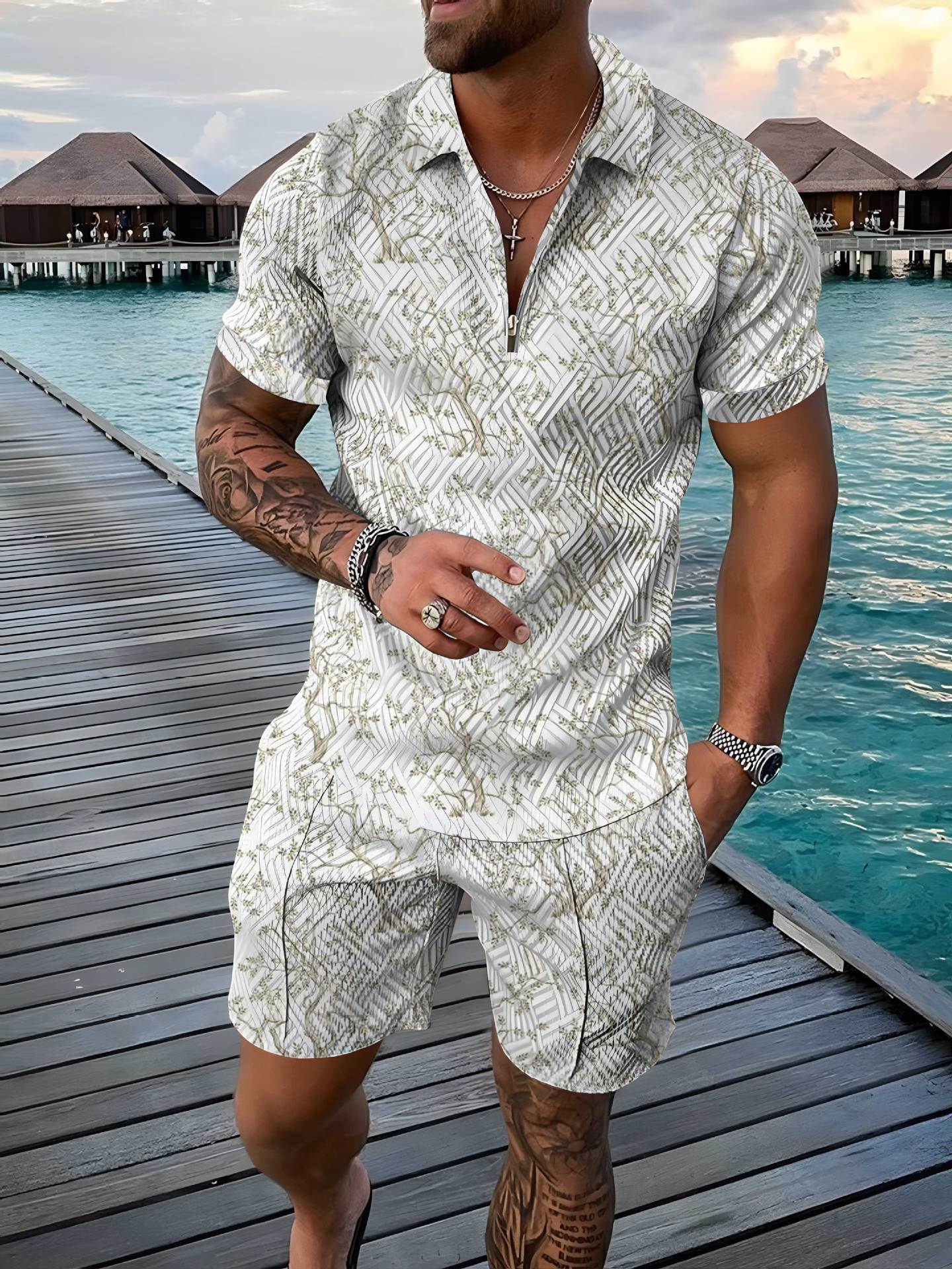 3D Printing Small Floral Trend Men's Polo Shirt Suit