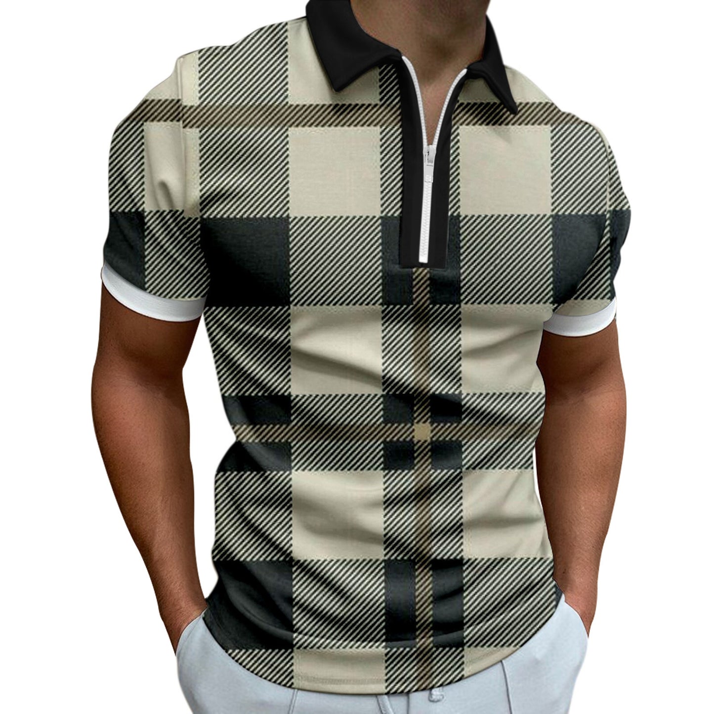 Men's 3D Digital Printing Zipper Polo Shirt Plus Size