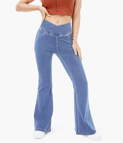 High Imitation Denim Bell-bottom Pants Cross-border Hip Lifting European And American Women Bell-bottom Pants