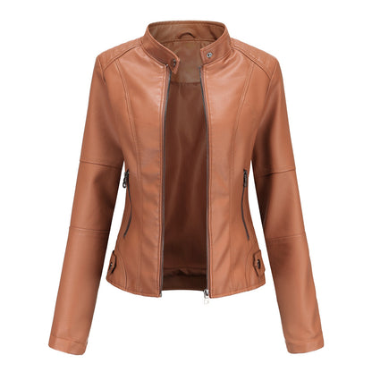 Biker Oversized Stand Collar Leather Jacket