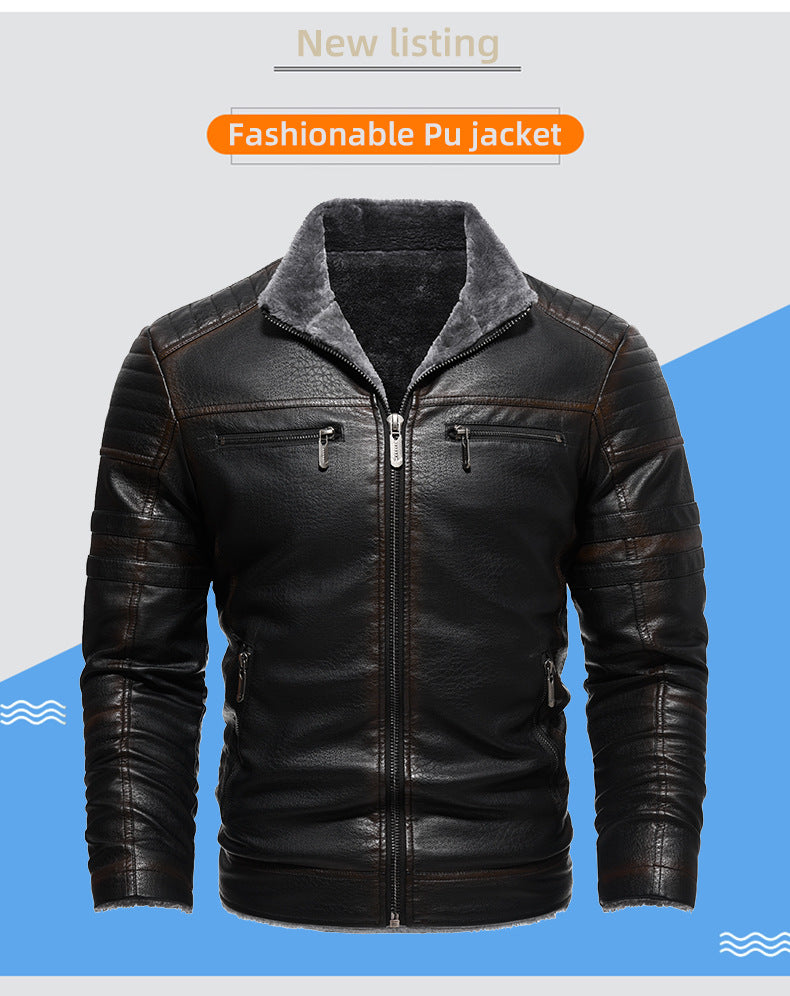 Leather Thickened Artificial Leather Plush Warm Jacket