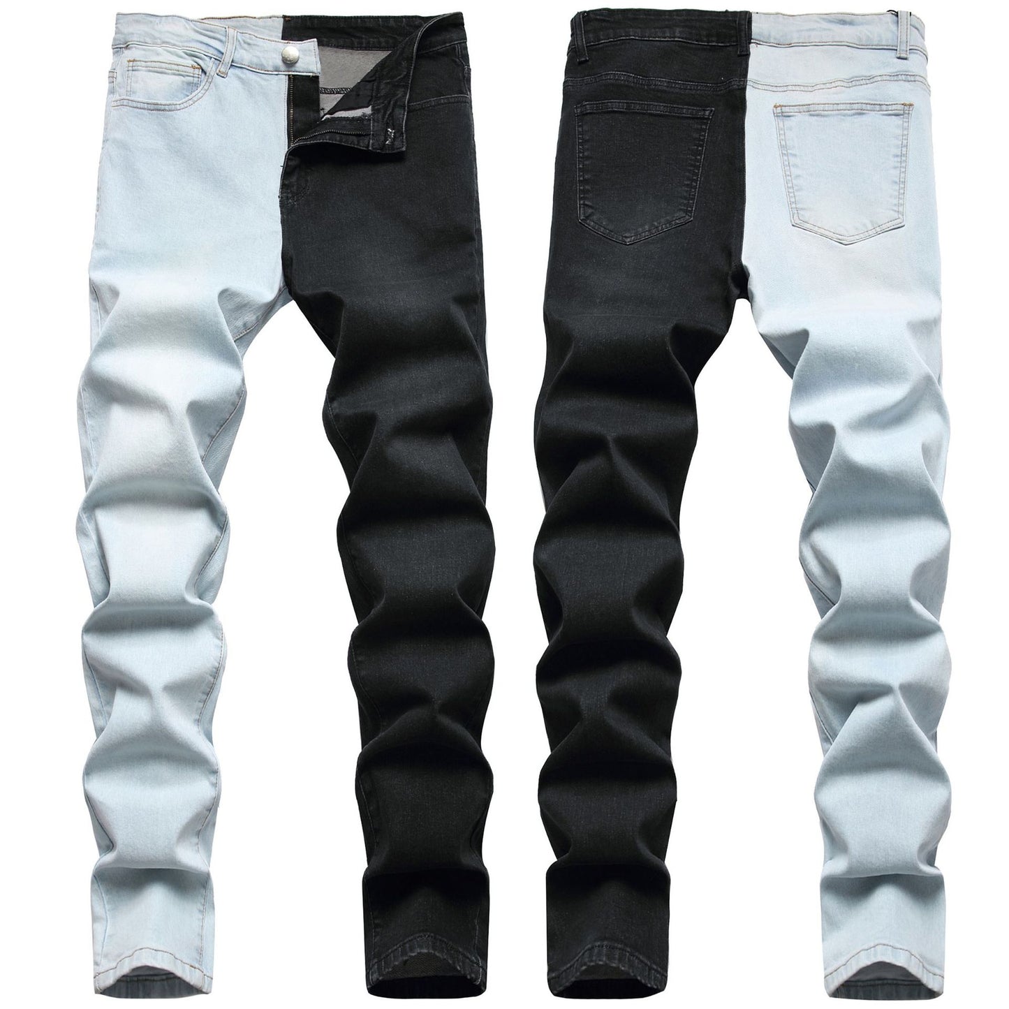 Fashion Stitching Men's Two-color Trend Stretch Jeans For Men