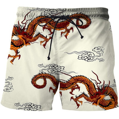 Chinese Style Shorts Dragon And Phoenix Pattern 3D Printing Loose Fifth Pants Creative Breathable Casual Pants