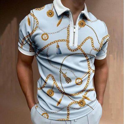 Patterned Polo Shirt Men's Casual Plus Size Short-sleeved Shirt