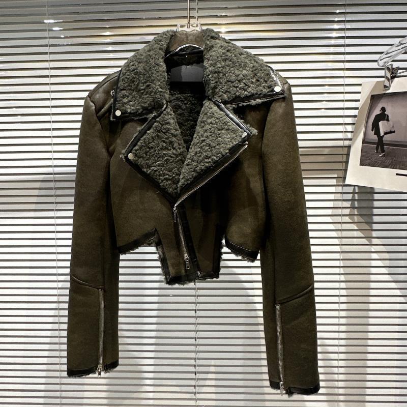 Lapel Fur Leather Coat Autumn Motorcycle Winter Jacket Coat