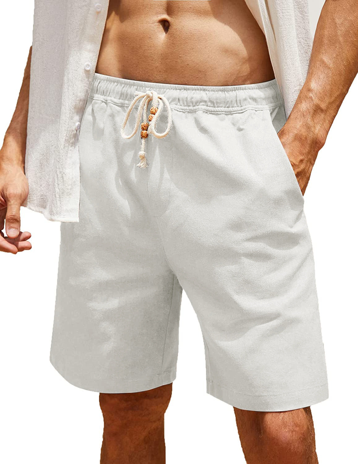 Men's Cotton And Linen Lace-up Plus Size Pocket Casual Shorts