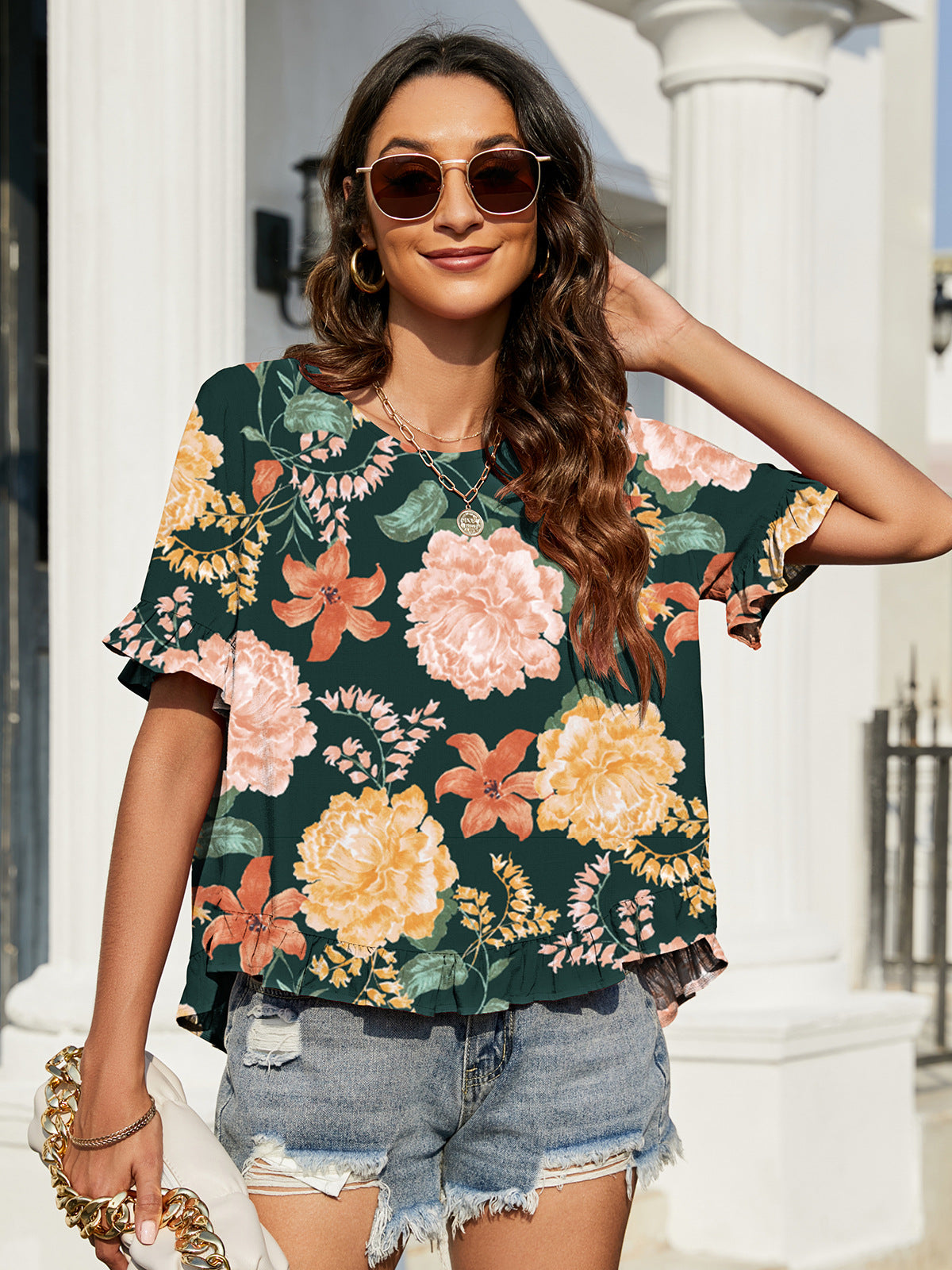 Women's Round Neck Printed Top