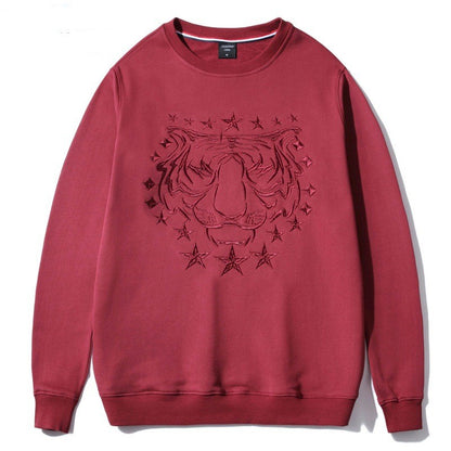 Tiger Head Embroidered Crew Neck Men's Sweater