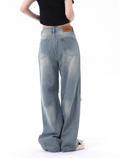 Men's And Women's Same Style American Make Old Ripped Straight Casual Jeans