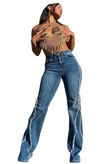 Women's Fashion High Waist Straight Jeans