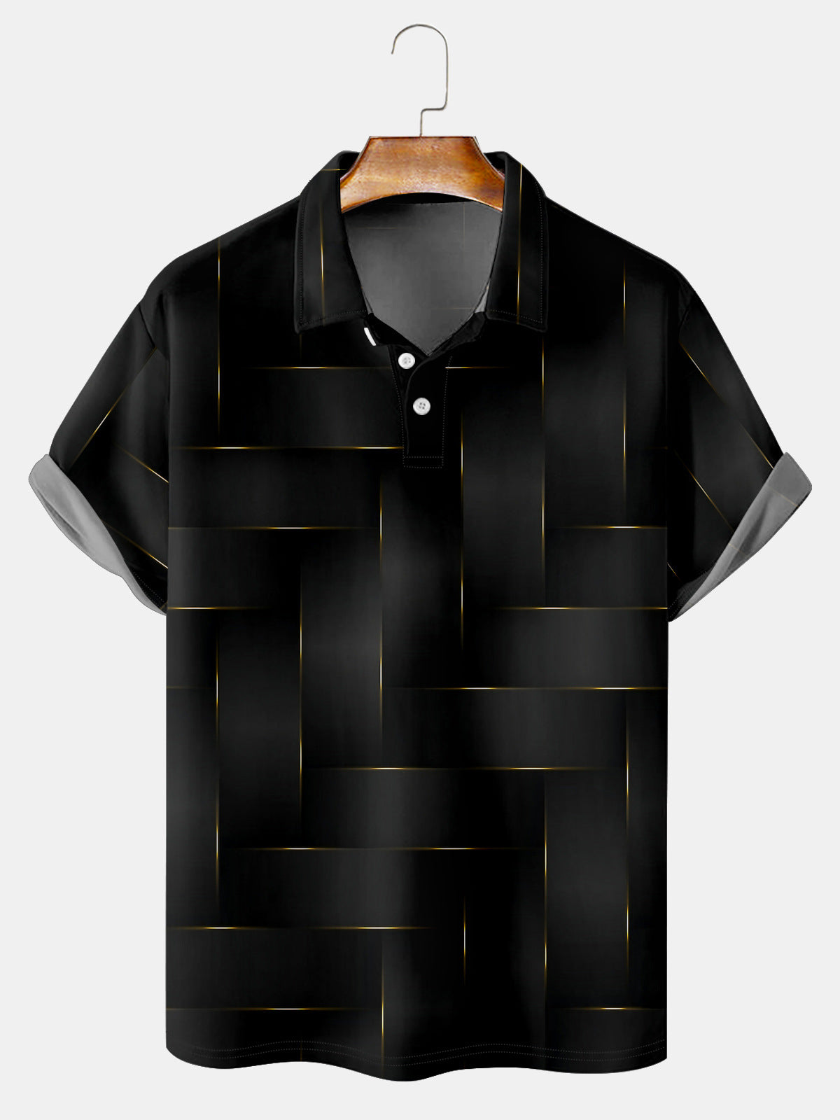 Men's Printed Plaid Polo Shirt Short Sleeve