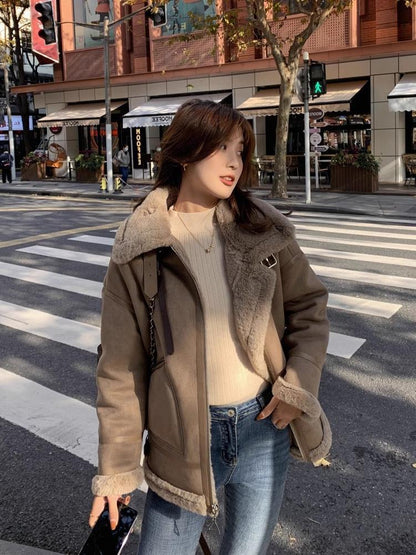 Fur Integrated Berber Fleece Coat Women