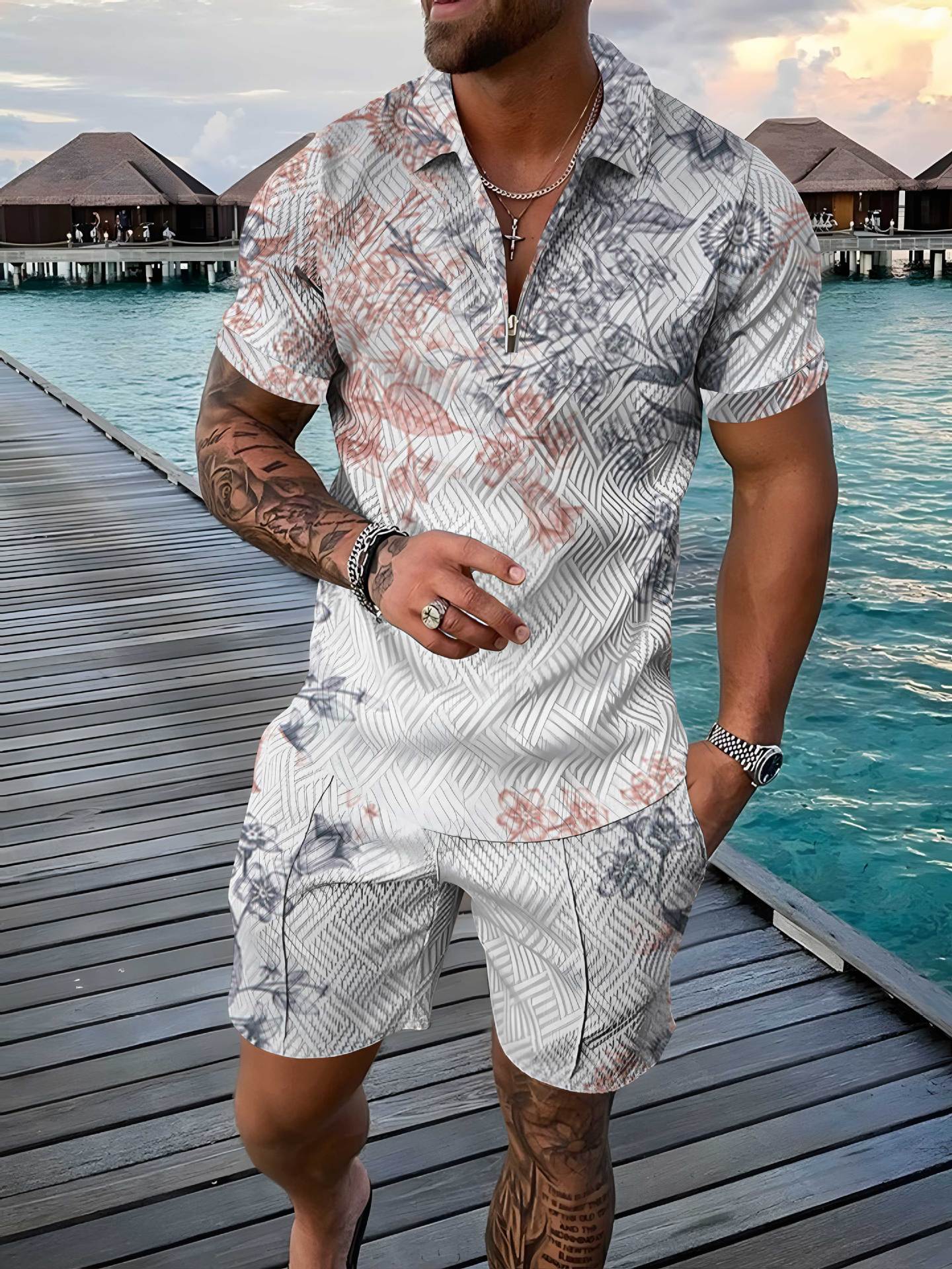 3D Printing Small Floral Trend Men's Polo Shirt Suit