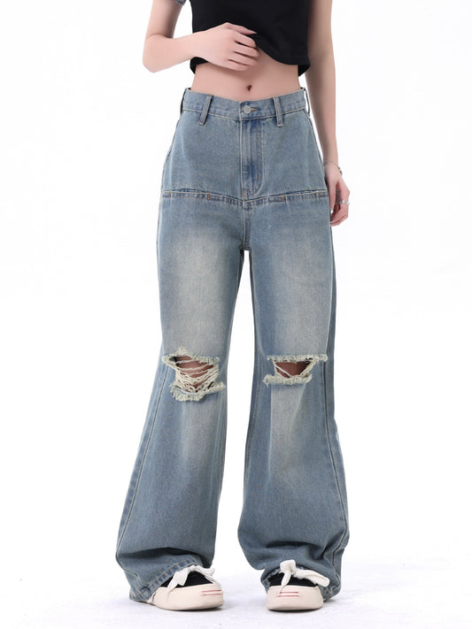 Men's And Women's Same Style American Make Old Ripped Straight Casual Jeans