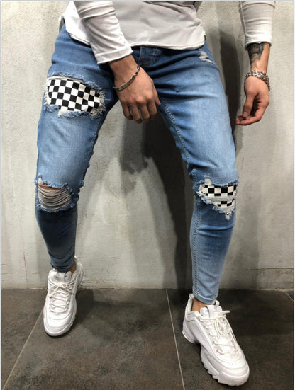 Blue ripped logo jeans