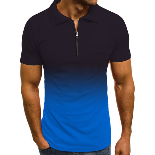 Gradient Print Short Sleeve Lapel Polo Shirt