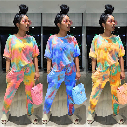 Women's Tie-dye Fashion Home Two-piece Suit