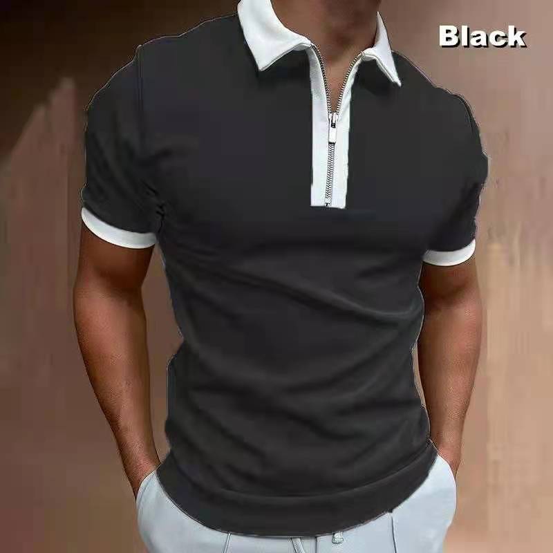 New Style POLO Shirt Zipper Knitted Jacquard Men's T-shirt Top