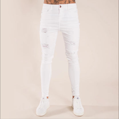 Ripped European And American Black Slim High Waist Jeans Men's